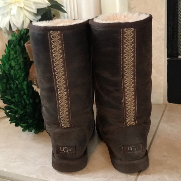 UGG Brown Classic Tall Leather Boots - Picture 3 of 8